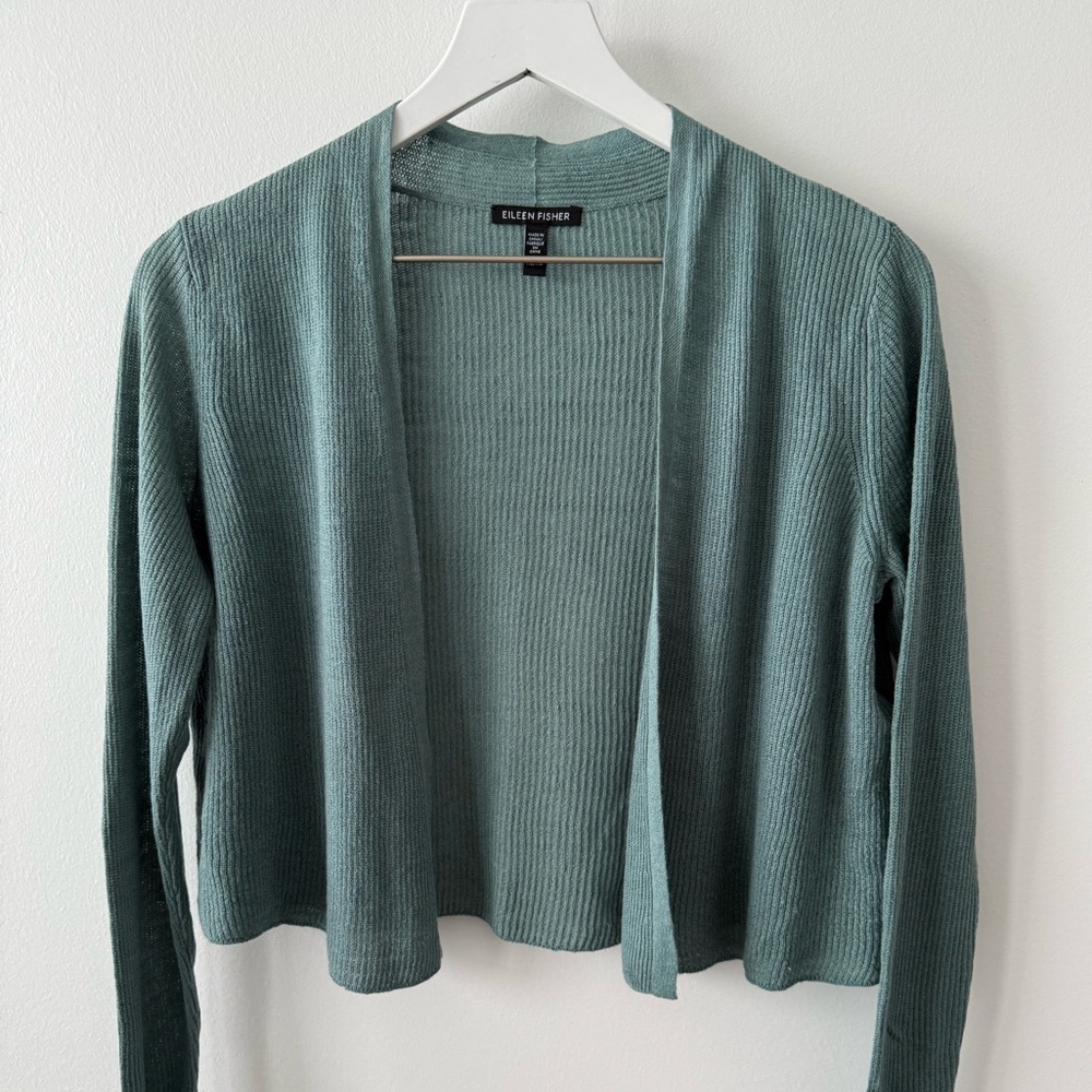 Eileen Fisher Organic Linen Cotton Cropped Cardigan - Picture 2 of 8